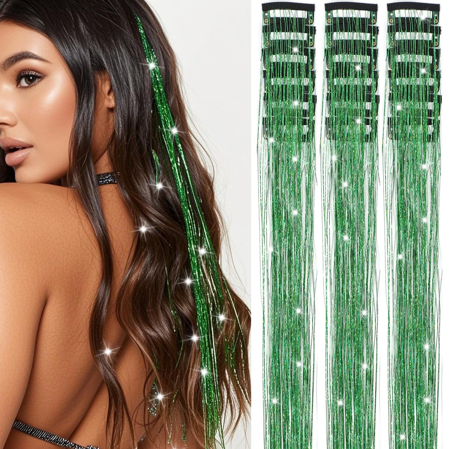 Hair Tinsel Clip in, 20.5 Inch Glitter Tinsel Hair Extensions