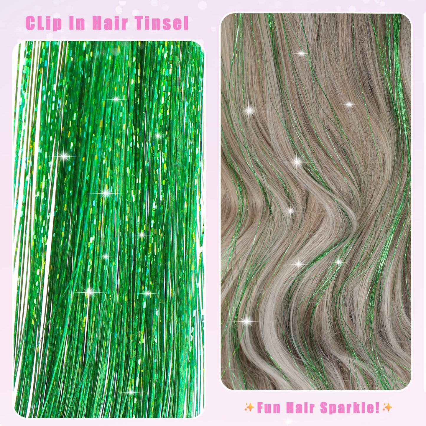 Hair Tinsel Clip in, 20.5 Inch Glitter Tinsel Hair Extensions