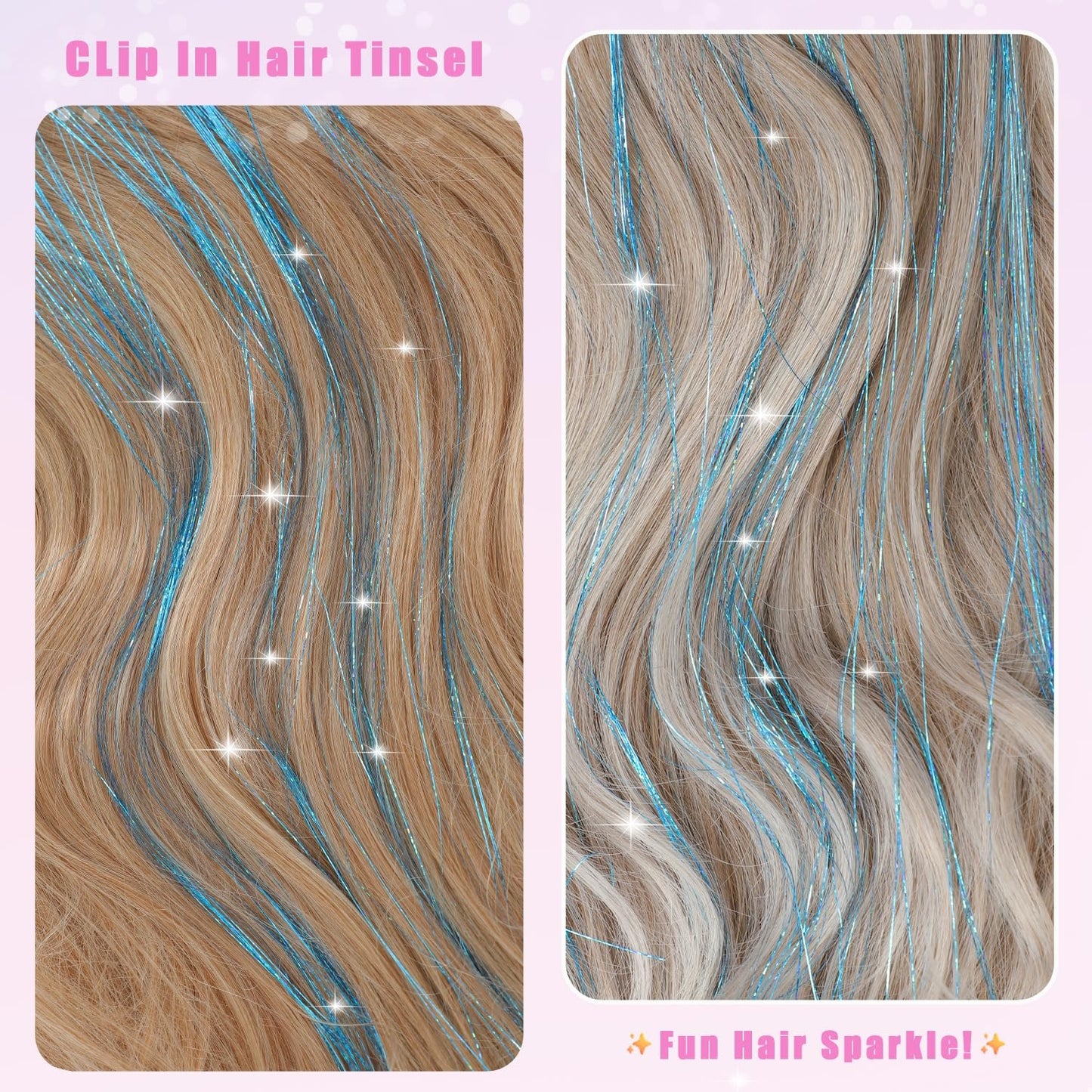 Hair Tinsel Clip in, 20.5 Inch Glitter Tinsel Hair Extensions