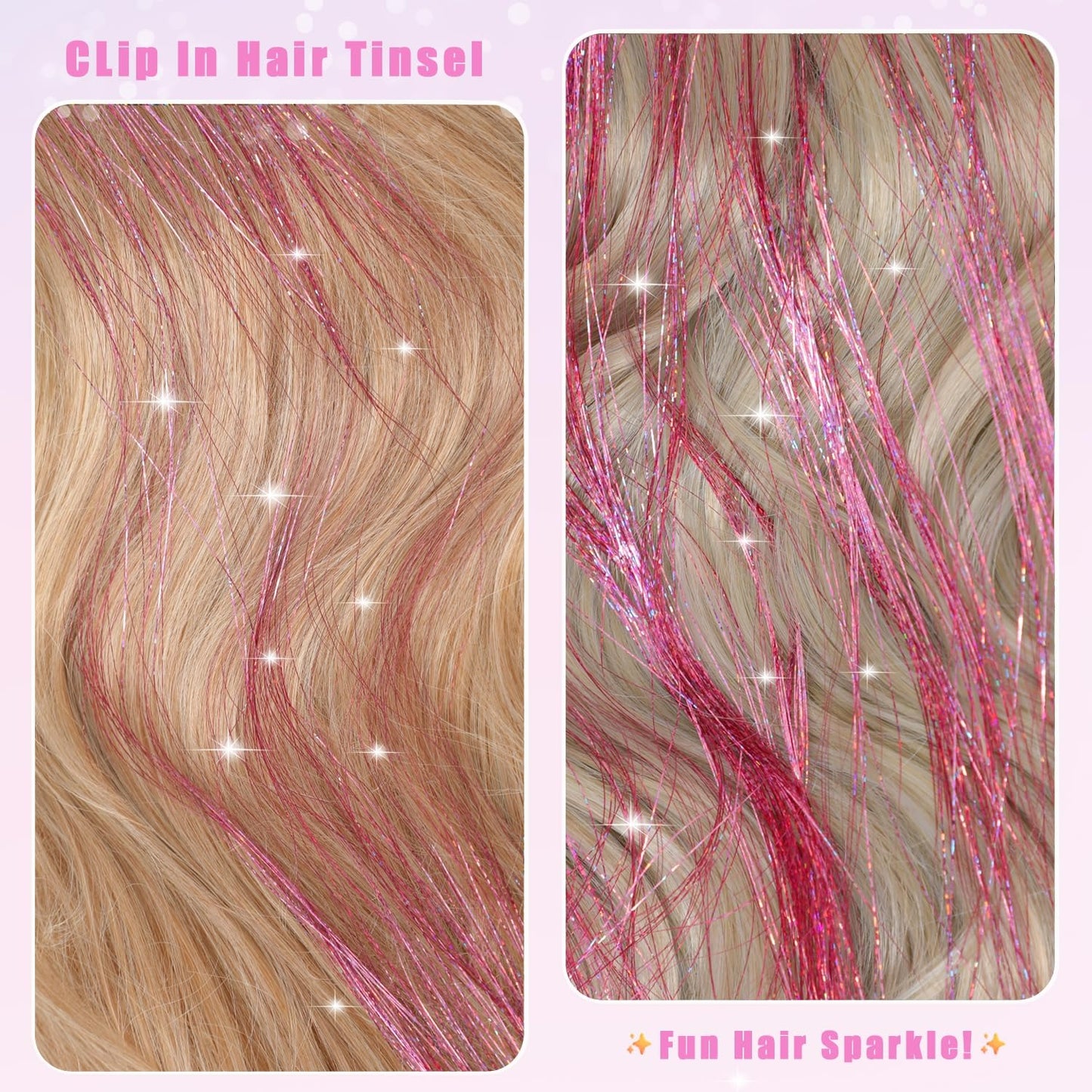 Hair Tinsel Clip in, 20.5 Inch Glitter Tinsel Hair Extensions