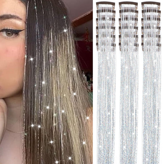Hair Tinsel Clip in, 20.5 Inch Glitter Tinsel Hair Extensions