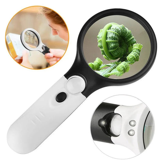 LED Handheld Magnifying Glass Mirror with Light