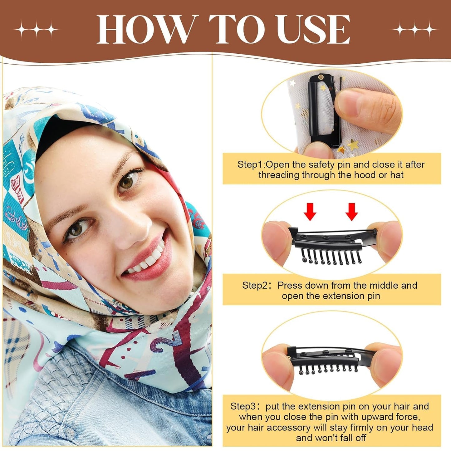 Chunni Dupatta Clips with Safety Pin Pack of 5