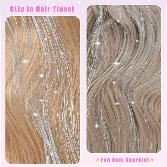 Hair Tinsel Clip in, 20.5 Inch Glitter Tinsel Hair Extensions